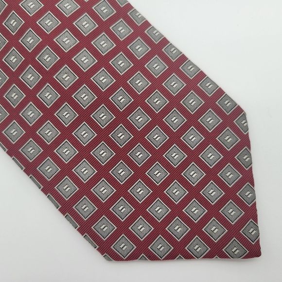 NWOT Mark Pendleton Men's Red Check Embroidered Silk Tie OS - Picture 1 of 6